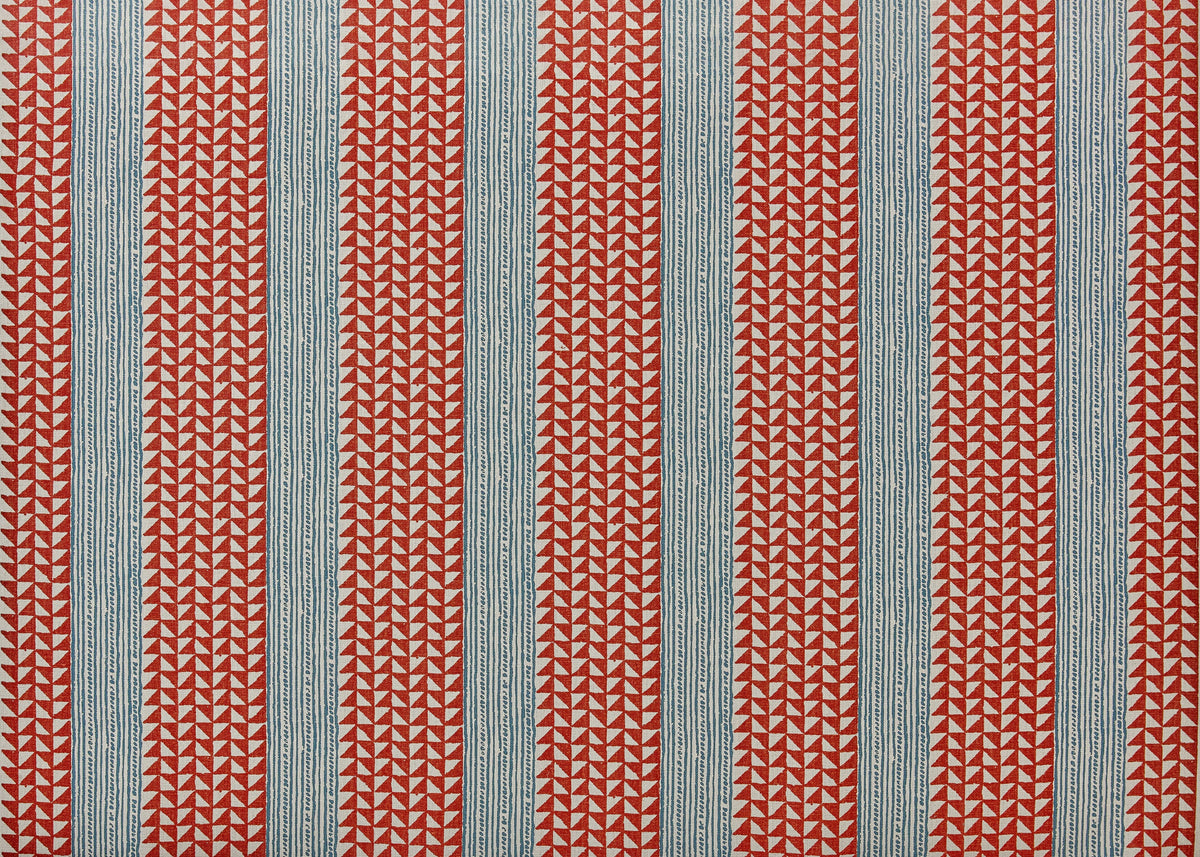 Aegean Stripe Fabric by Carolina Irving in Terracotta/Indigo