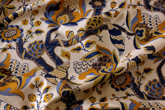 Cornucopia Fabric by Flora Soames in Saffron & Indigo