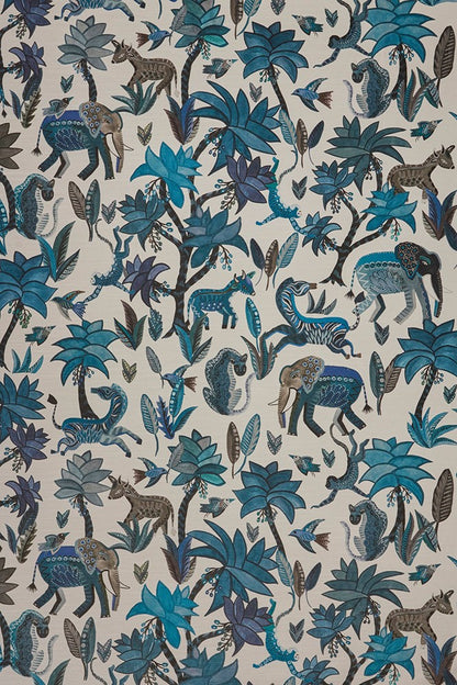Dancing Jungle Fabric by James Malone in Blue (02)