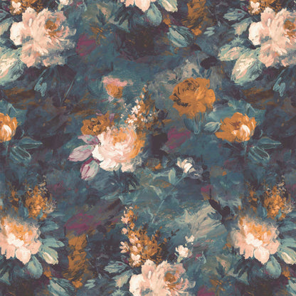 Ditsy Ava Marika Teal & Orange Linen Fabric