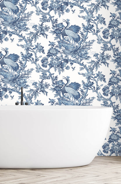 Seabrook DuPont Crane Toile High Performance Wallpaper - French Blue