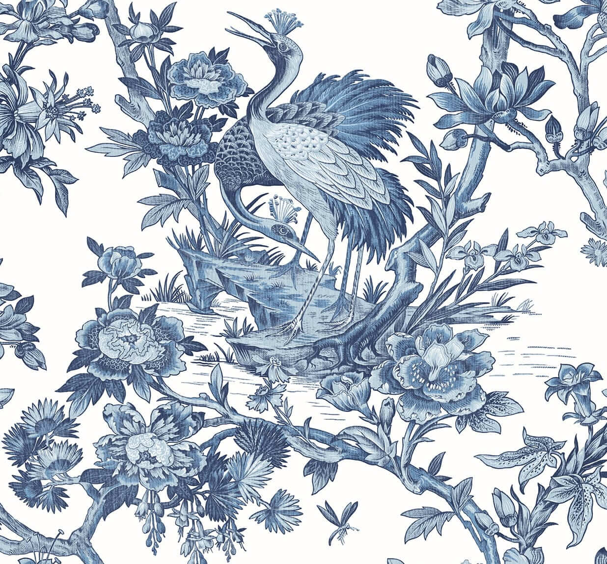Seabrook DuPont Crane Toile High Performance Wallpaper - French Blue