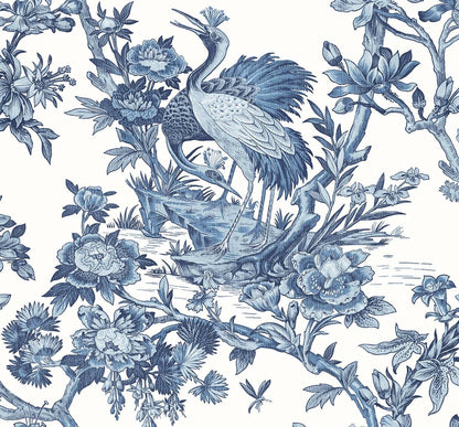 Seabrook DuPont Crane Toile High Performance Wallpaper - French Blue