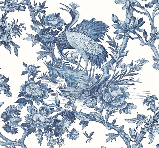 Seabrook DuPont Crane Toile High Performance Wallpaper - French Blue