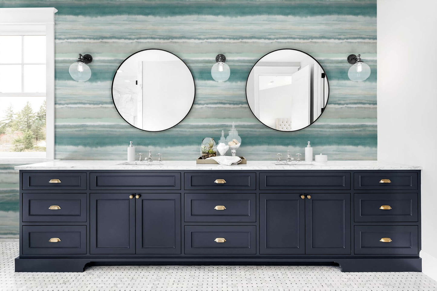 Seabrook DuPont Watercolor Stripe High Performance Wallpaper - Calypso Green