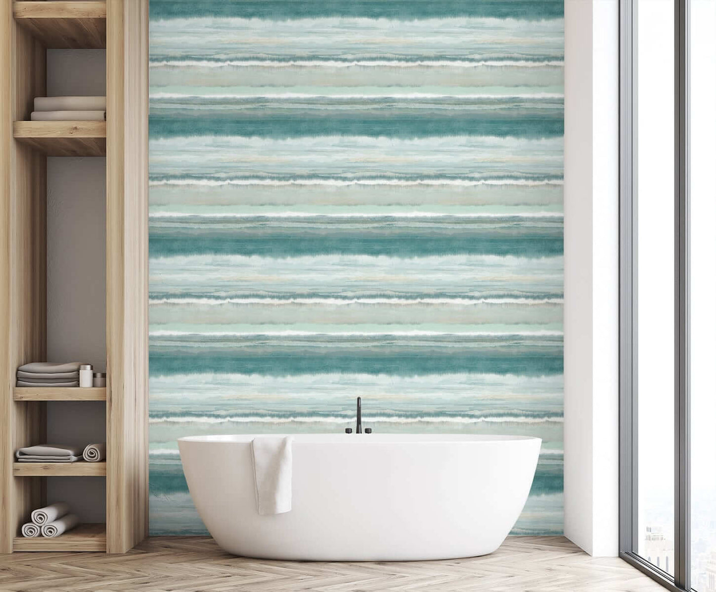 Seabrook DuPont Watercolor Stripe High Performance Wallpaper - Calypso Green