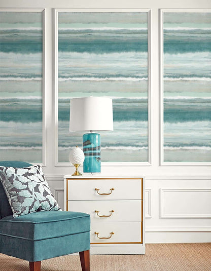 Seabrook DuPont Watercolor Stripe High Performance Wallpaper - Calypso Green