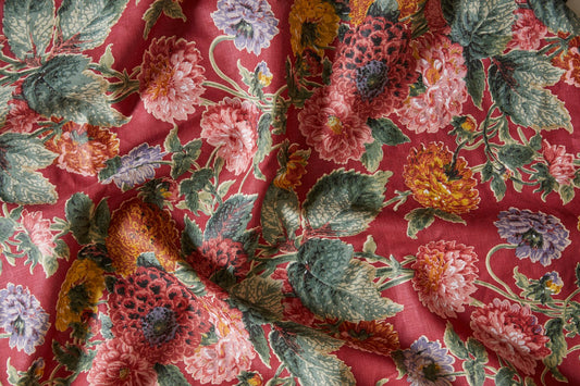 Dahlias Fabric by Flora Soames in Winter Red