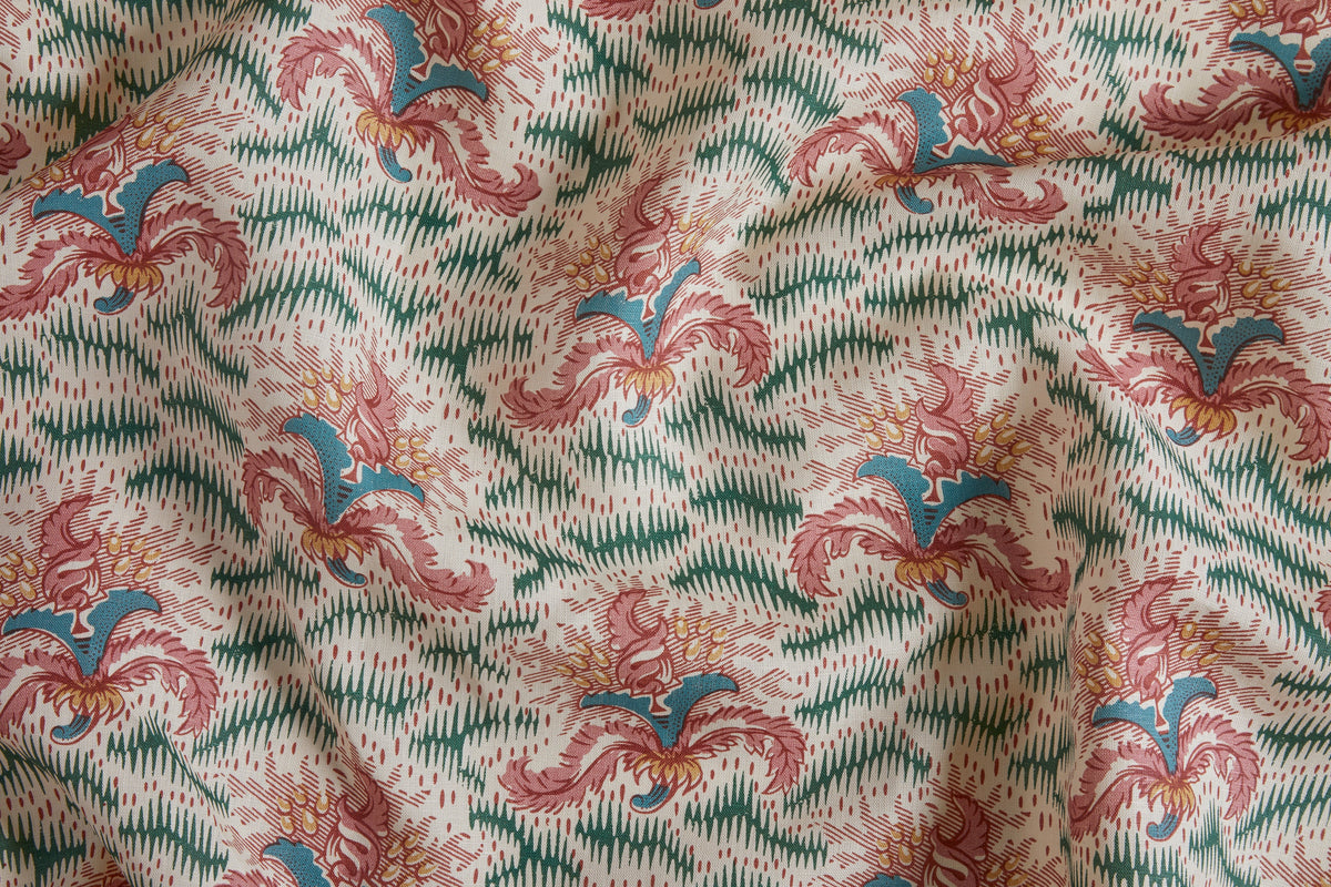 Daphne Fabric by Flora Soames in Emerald and Old Rose