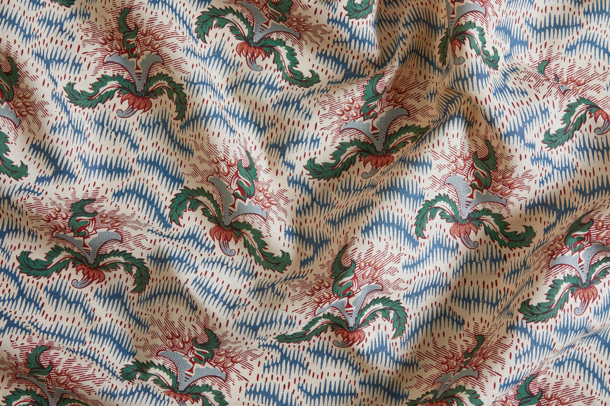 Daphne Fabric by Flora Soames in Indigo and Apricot