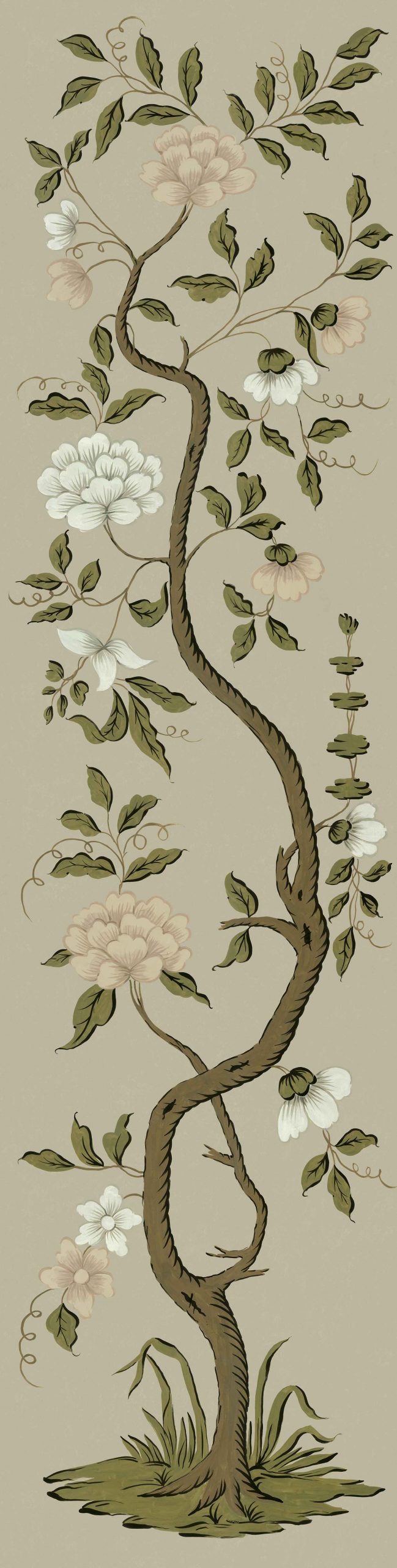 Drottningholm Tree Wallpaper Panel by Mia Reay in Pale Olive - Large (27.6" Wide)