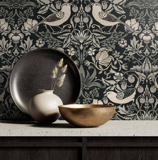 Seabrook Legacy Prints Fragaria Garden Wallpaper - Blacksmith