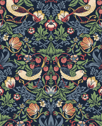 Seabrook Legacy Prints Fragaria Garden Wallpaper - Midnight Blue
