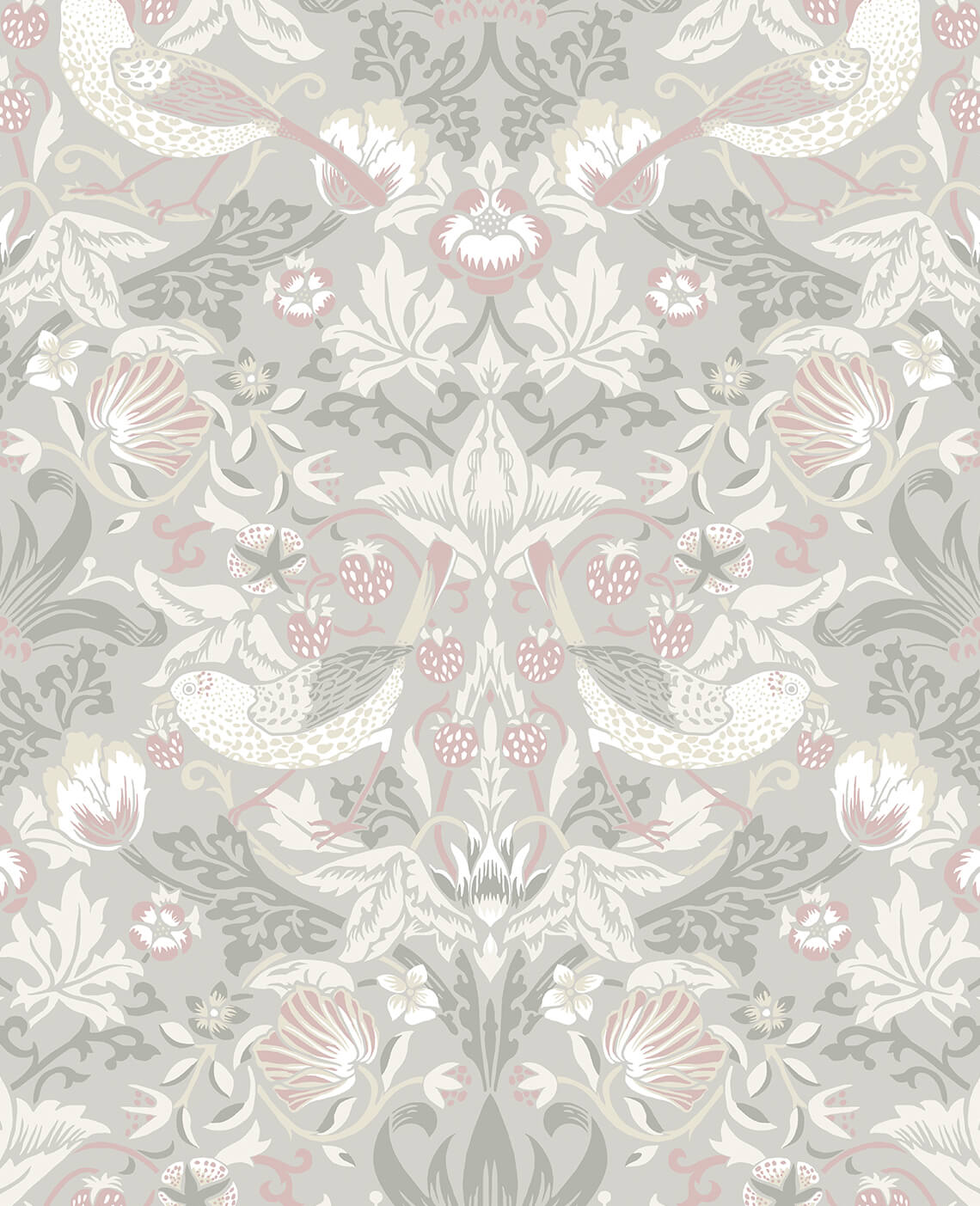 Seabrook Legacy Prints Fragaria Garden Wallpaper - Light Grey & Rose Petal