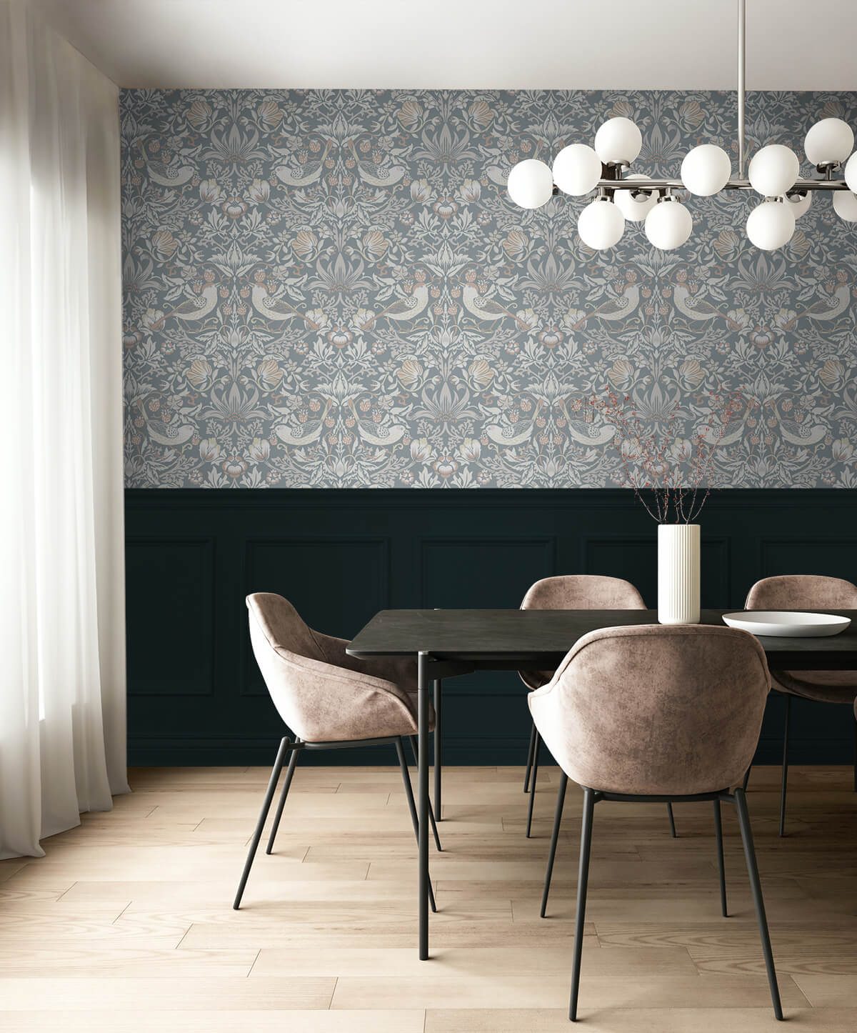 Seabrook Legacy Prints Fragaria Garden Wallpaper - Blue Mist & Blush