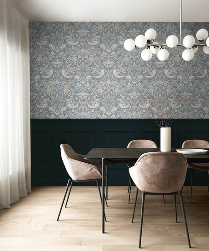 Seabrook Legacy Prints Fragaria Garden Wallpaper - Blue Mist & Blush