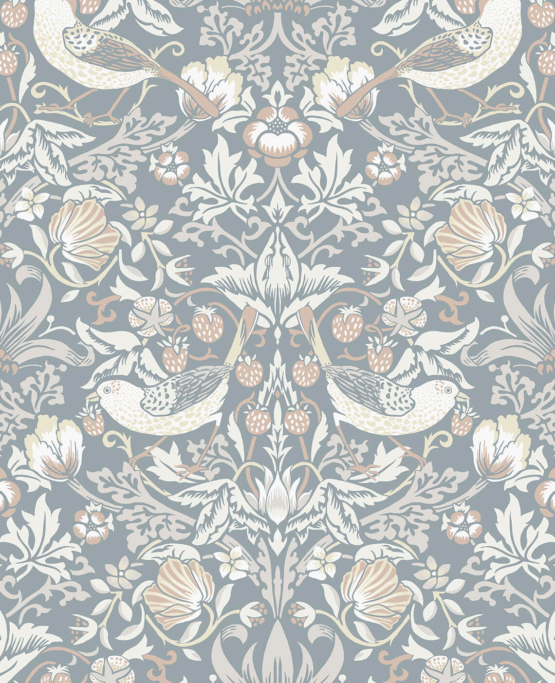 Seabrook Legacy Prints Fragaria Garden Wallpaper - Blue Mist & Blush