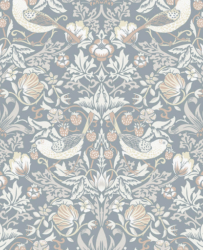 Seabrook Legacy Prints Fragaria Garden Wallpaper - Blue Mist & Blush
