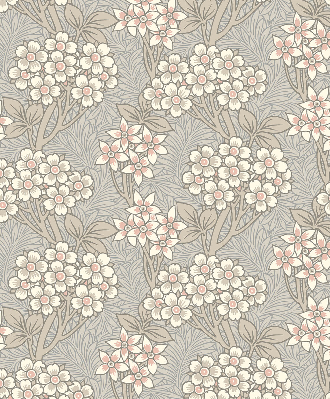 Seabrook Legacy Prints Floral Vine Wallpaper - Daydream Grey & Rose Petal