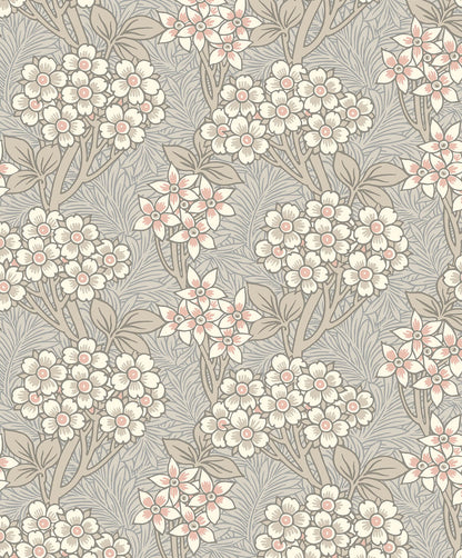 Seabrook Legacy Prints Floral Vine Wallpaper - Daydream Grey & Rose Petal