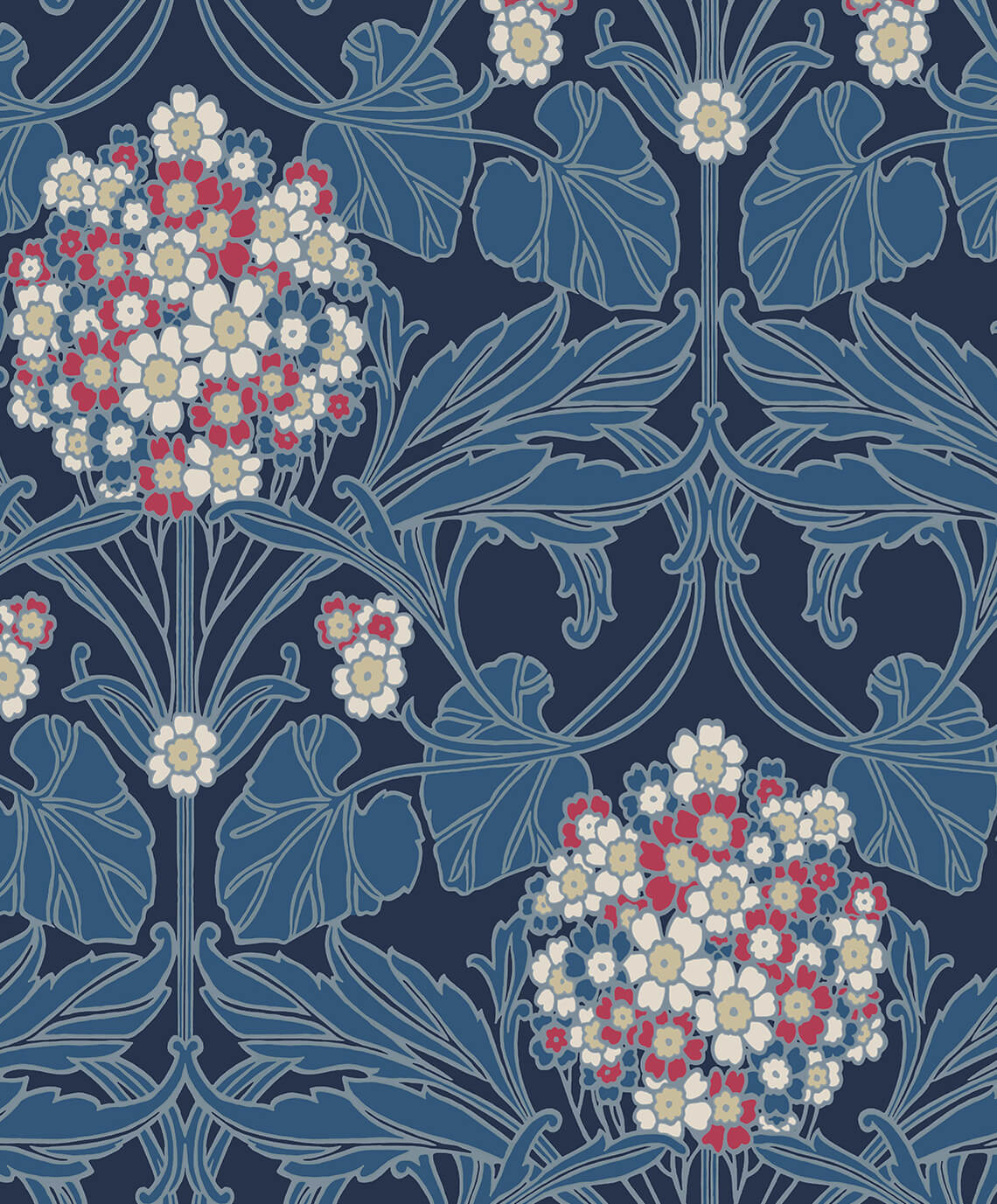 Seabrook Legacy Prints Floral Hydrangea Wallpaper - Naval Blue & Raspberry