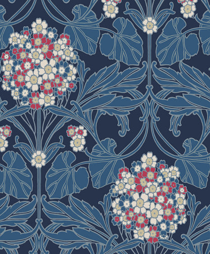 Seabrook Legacy Prints Floral Hydrangea Wallpaper - Naval Blue & Raspberry