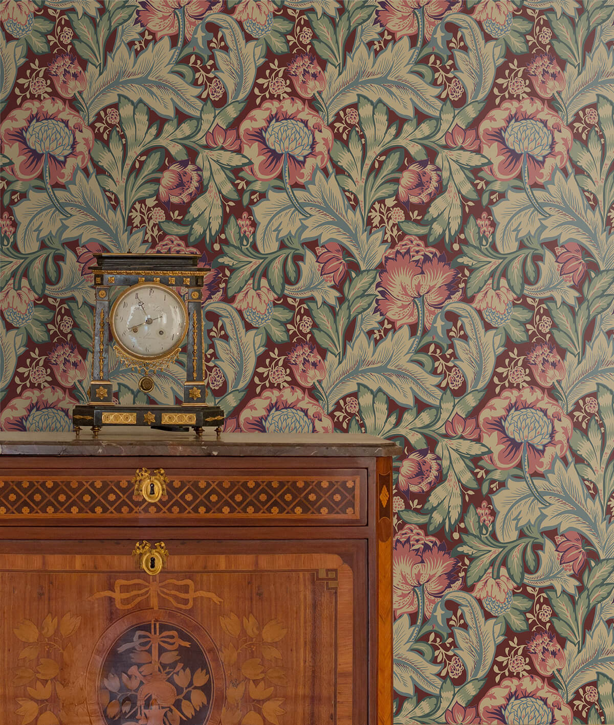 Seabrook Legacy Prints Acanthus Garden Wallpaper - Deep Mauve & Aegean Blue