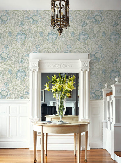 Seabrook Legacy Prints Acanthus Garden Wallpaper - Powder Blue & Green Mist