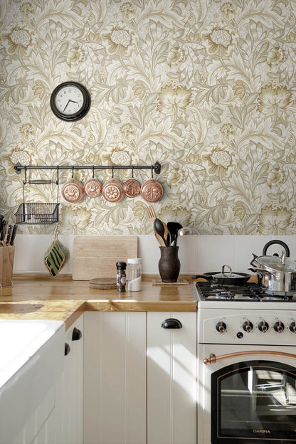 Seabrook Legacy Prints Acanthus Garden Wallpaper - Warm Neutral