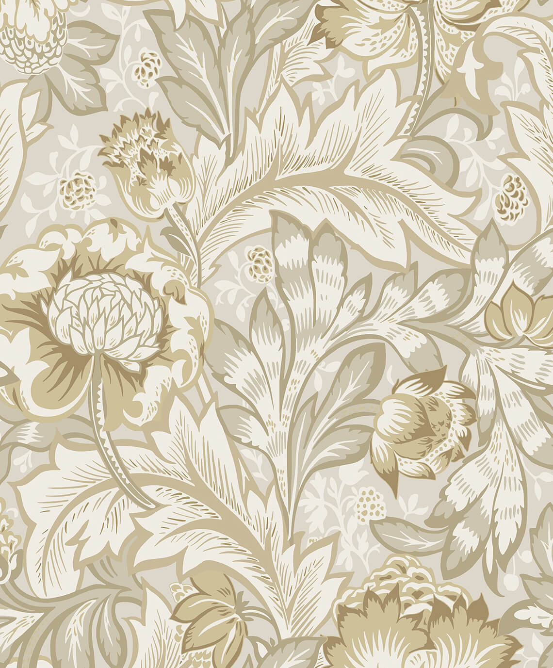 Seabrook Legacy Prints Acanthus Garden Wallpaper - Warm Neutral