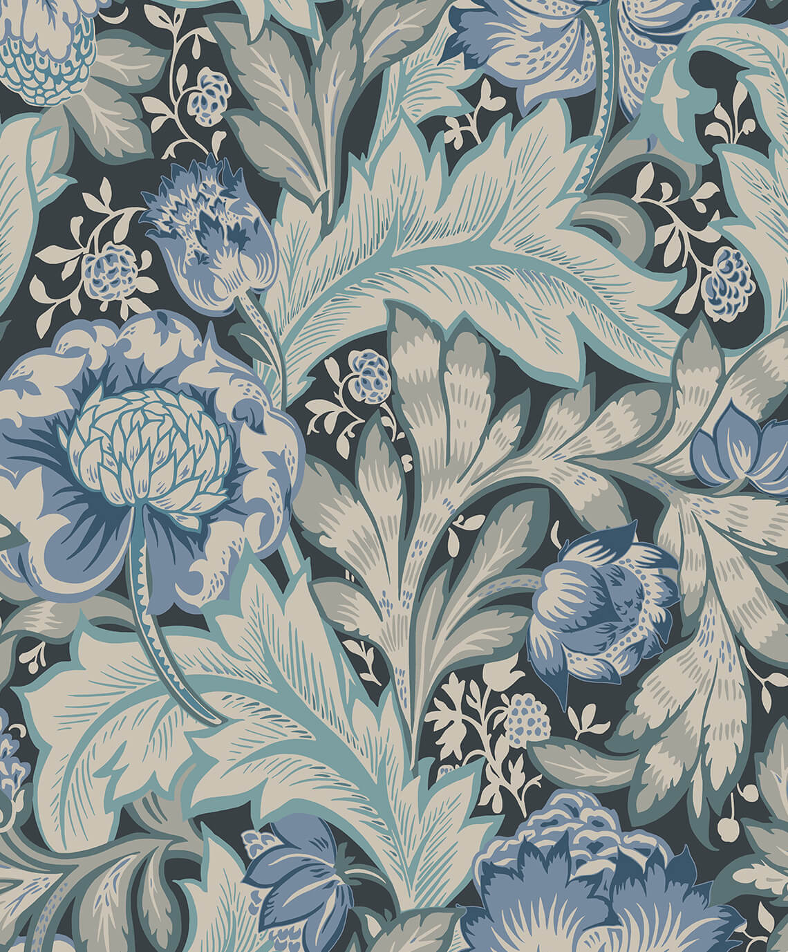 Seabrook Legacy Prints Acanthus Garden Wallpaper - Bluestone & Golden