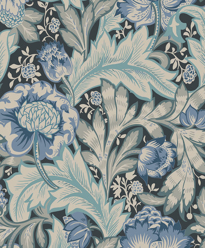 Seabrook Legacy Prints Acanthus Garden Wallpaper - Bluestone & Golden
