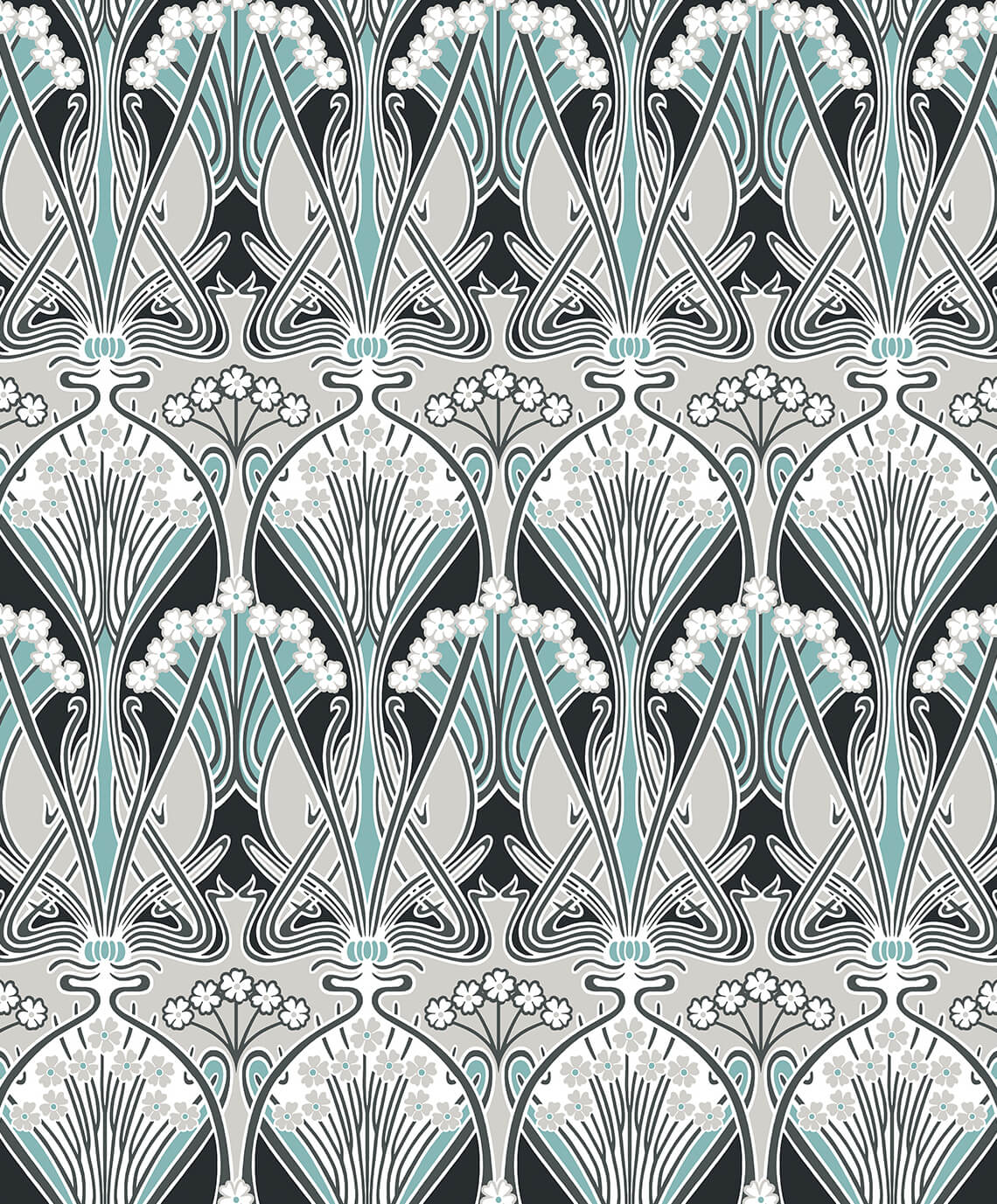 Seabrook Legacy Prints Dragonfly Damask Wallpaper - Ebony & Aqua