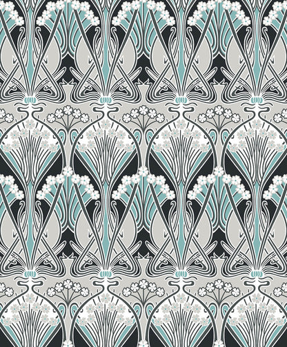 Seabrook Legacy Prints Dragonfly Damask Wallpaper - Ebony & Aqua