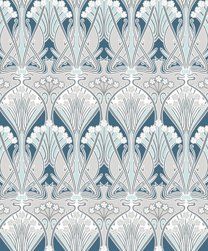 Seabrook Legacy Prints Dragonfly Damask Wallpaper - Aegean Blue & Dewdrop