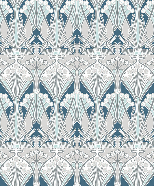 Seabrook Legacy Prints Dragonfly Damask Wallpaper - Aegean Blue & Dewdrop