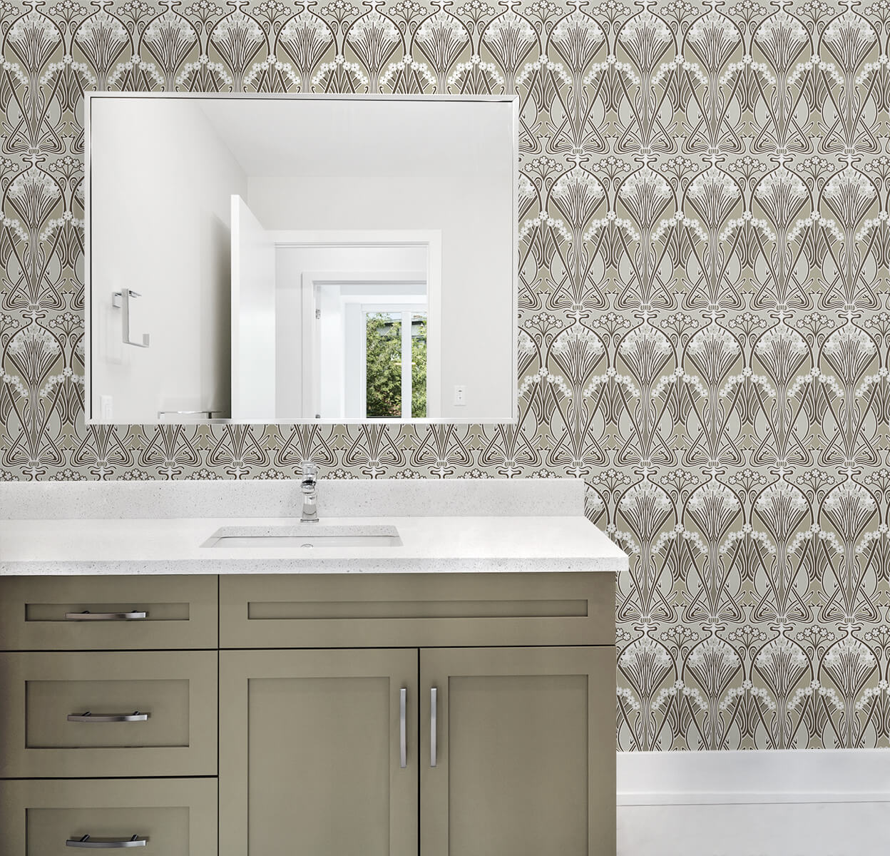 Seabrook Legacy Prints Dragonfly Damask Wallpaper - Warm Pewter