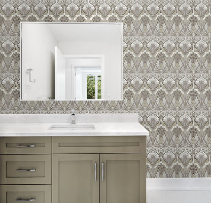 Seabrook Legacy Prints Dragonfly Damask Wallpaper - Warm Pewter