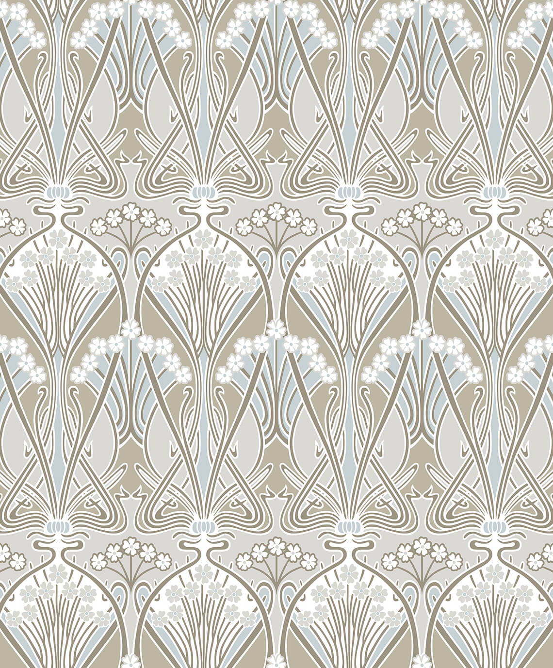Seabrook Legacy Prints Dragonfly Damask Wallpaper - Soft Taupe & Blue Mist