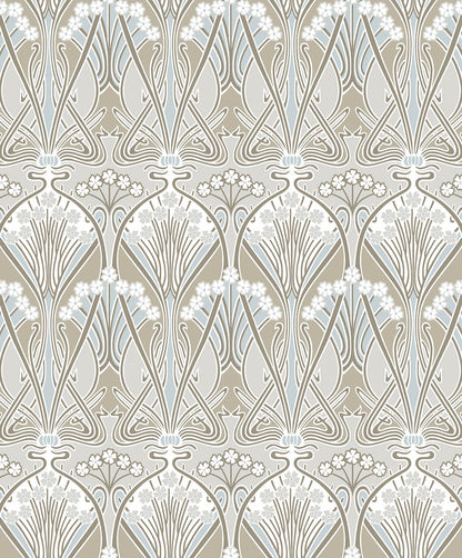 Seabrook Legacy Prints Dragonfly Damask Wallpaper - Soft Taupe & Blue Mist