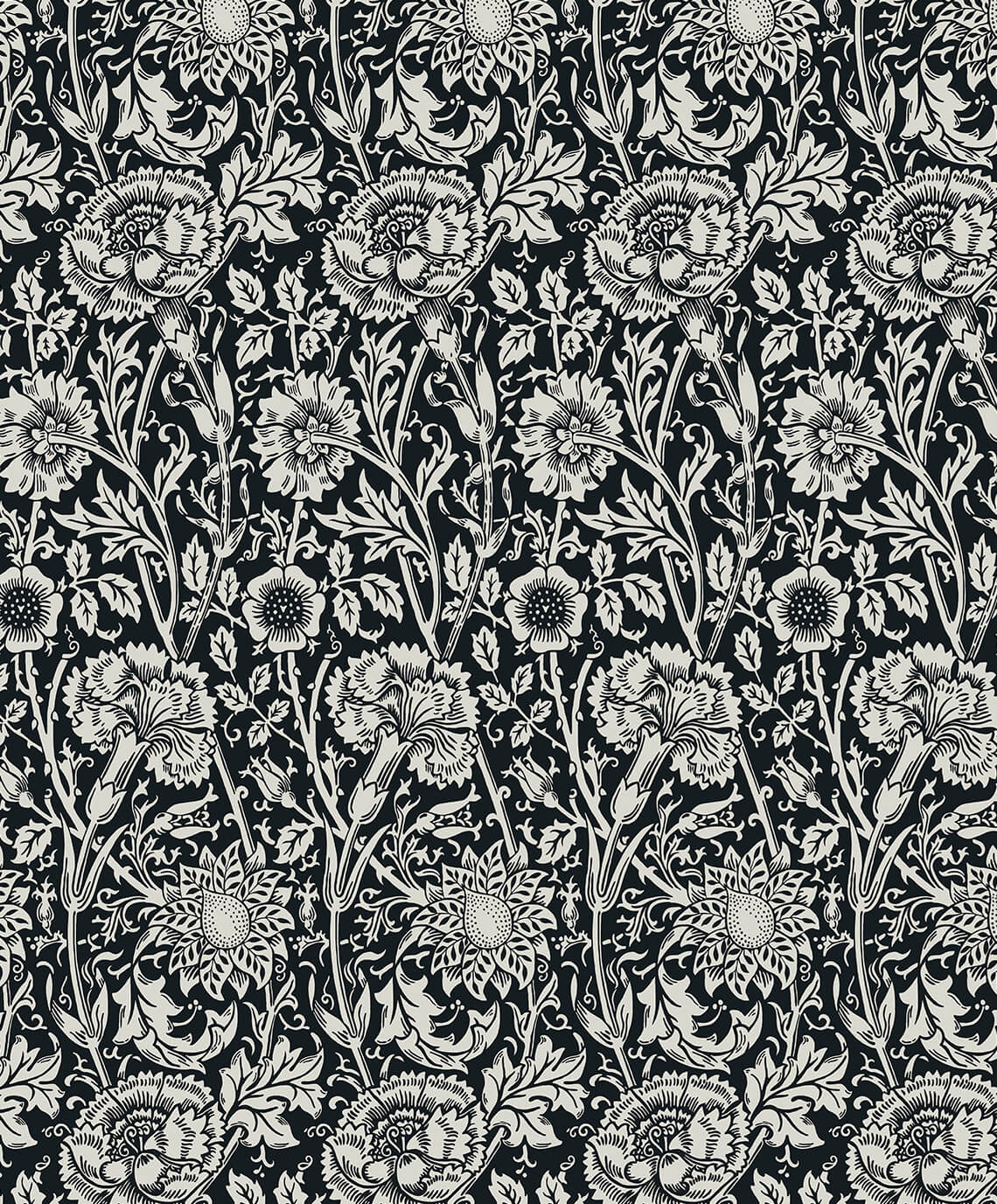 Seabrook Legacy Prints Tonal Floral Trail Wallpaper - Ebony