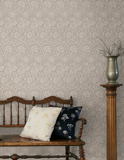 Seabrook Legacy Prints Tonal Floral Trail Wallpaper - Taupe