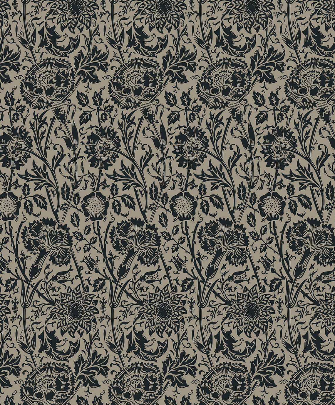 Seabrook Legacy Prints Tonal Floral Trail Wallpaper - Taupe & Ebony