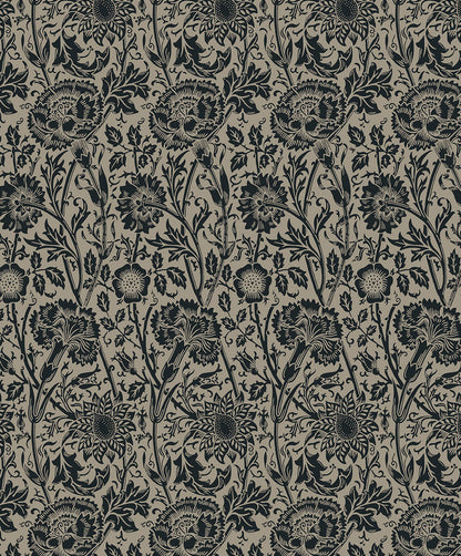 Seabrook Legacy Prints Tonal Floral Trail Wallpaper - Taupe & Ebony