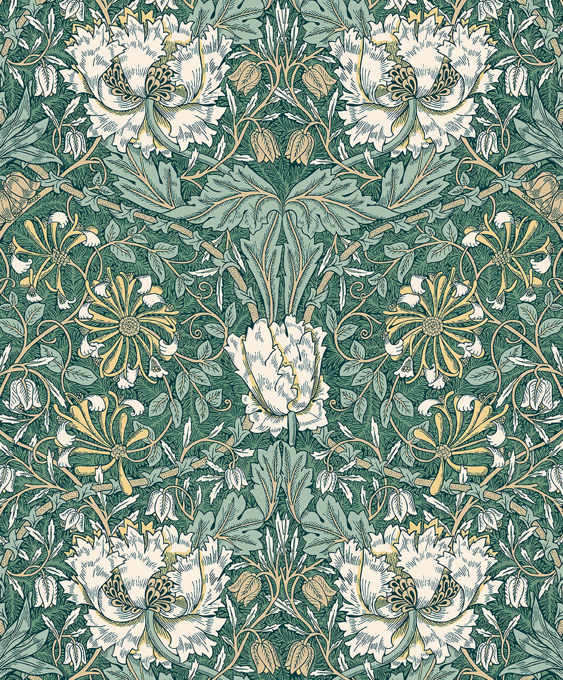 Seabrook Legacy Prints Ogee Flora Wallpaper - Everglades & Buttercup