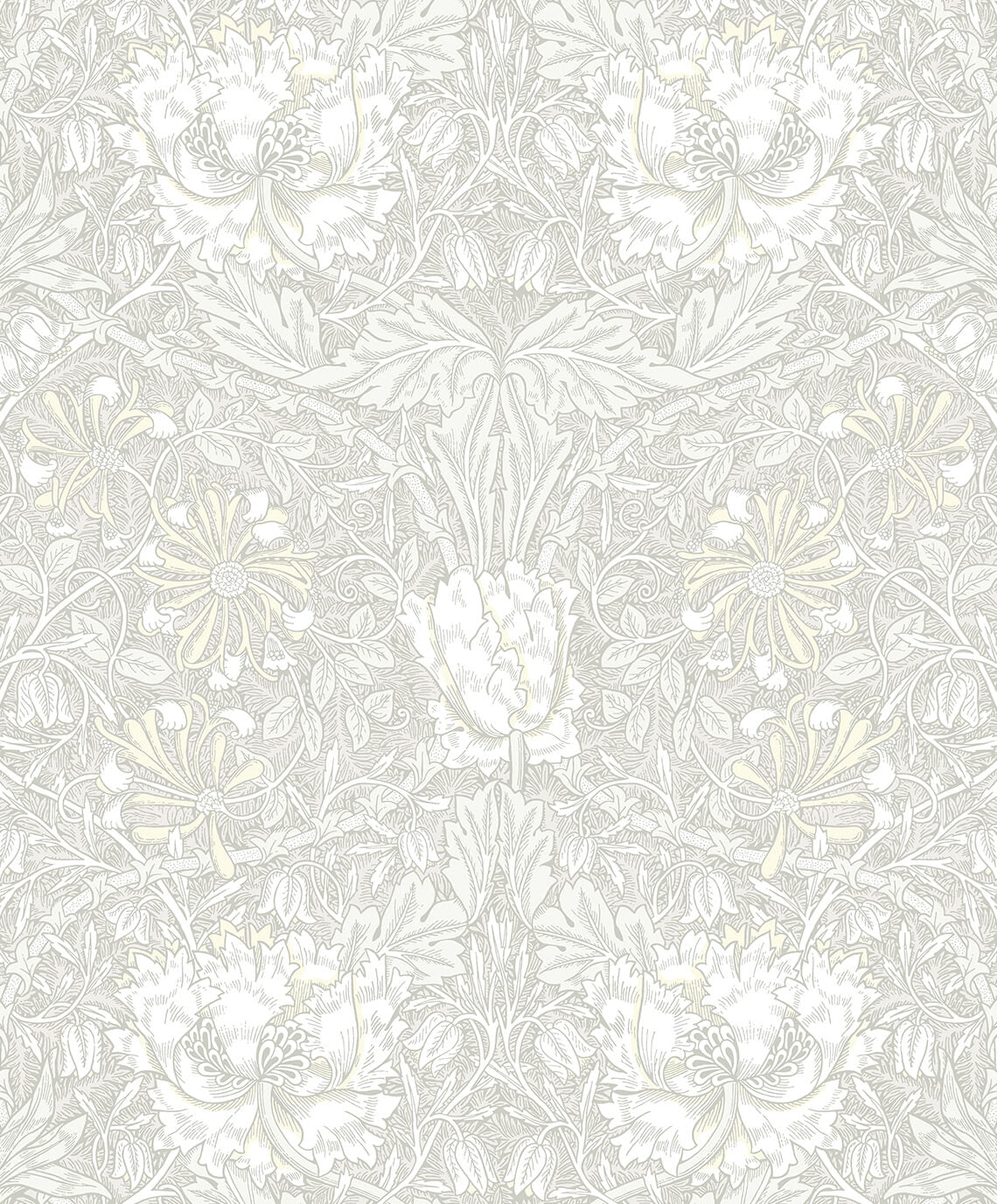 Seabrook Legacy Prints Ogee Flora Wallpaper - Swiss Coffee & Light Grey