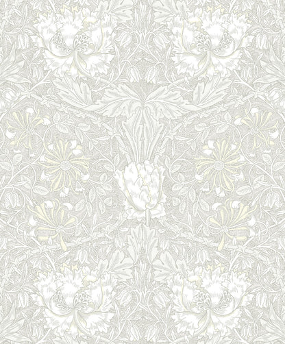 Seabrook Legacy Prints Ogee Flora Wallpaper - Swiss Coffee & Light Grey
