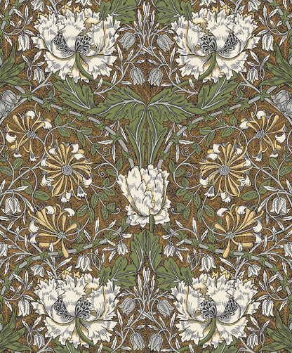 Seabrook Legacy Prints Ogee Flora Wallpaper - Dijon & Sage
