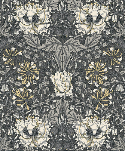Seabrook Legacy Prints Ogee Flora Wallpaper - Charcoal & Goldenrod