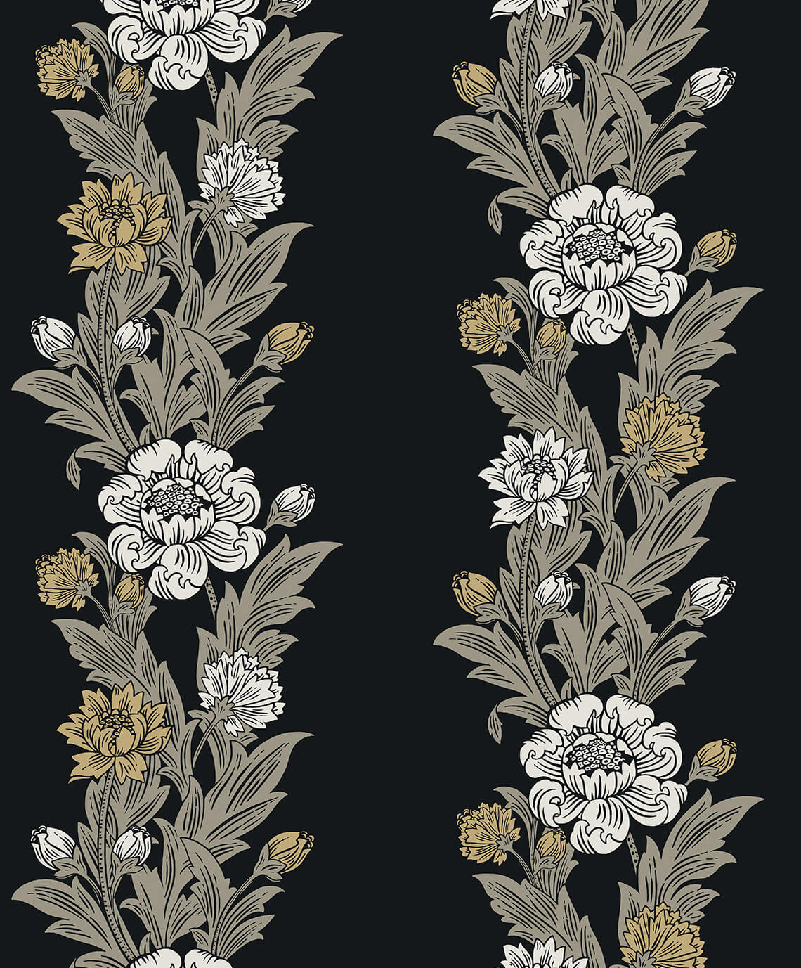 Seabrook Legacy Prints Blooming Stripe Wallpaper - Ebony & Goldenrod